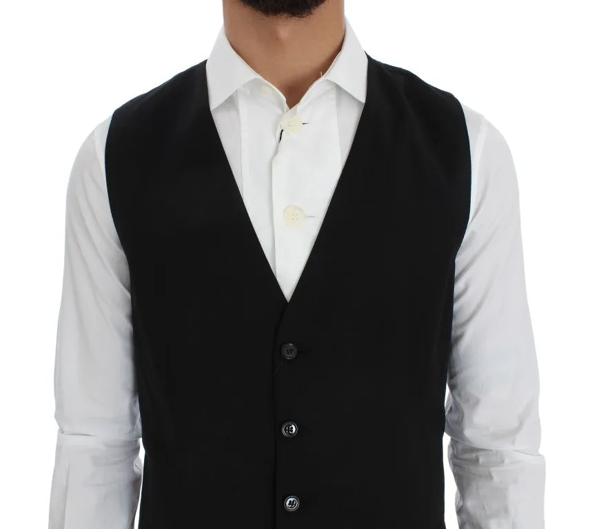 Black Wool Blend Formal Vest