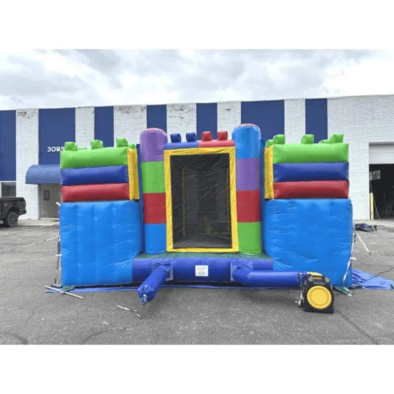 Block Bounce House Dual Lane Dura-Lite Combo w Detachable Pool