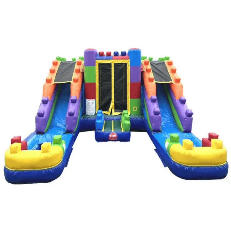 Block Bounce House Dual Lane Dura-Lite Combo w Detachable Pool