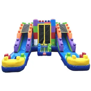 Block Bounce House Dual Lane Dura-Lite Combo w Detachable Pool