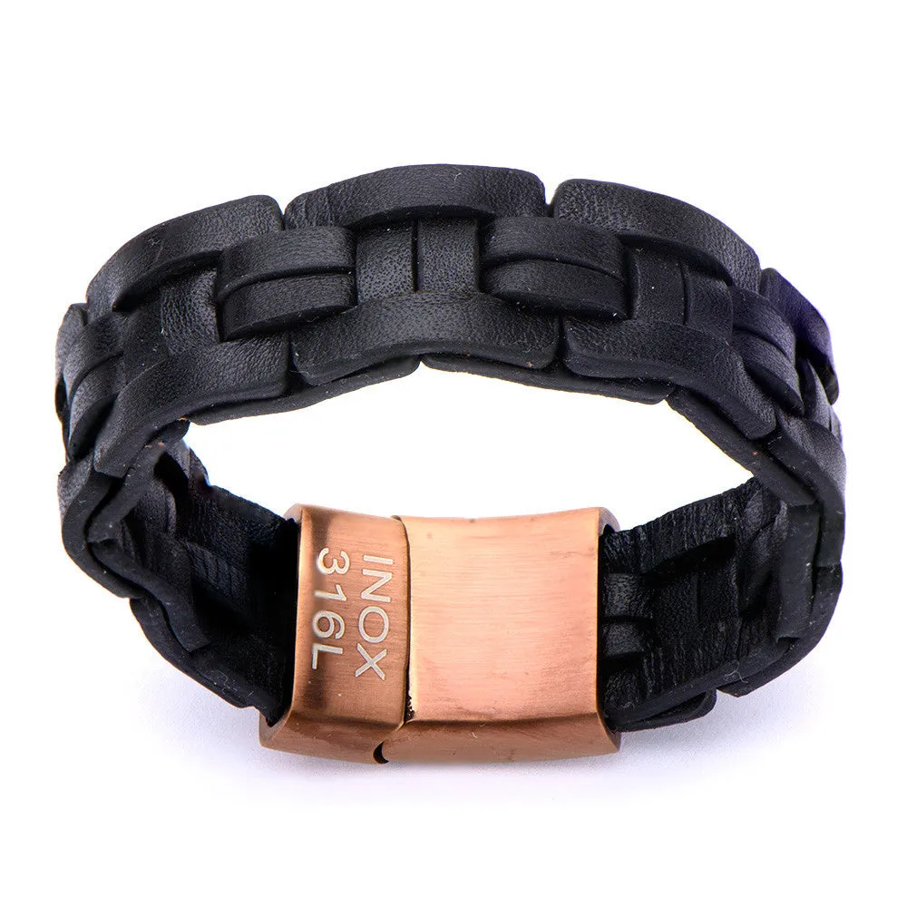 Blocked Black Leather Bracelet