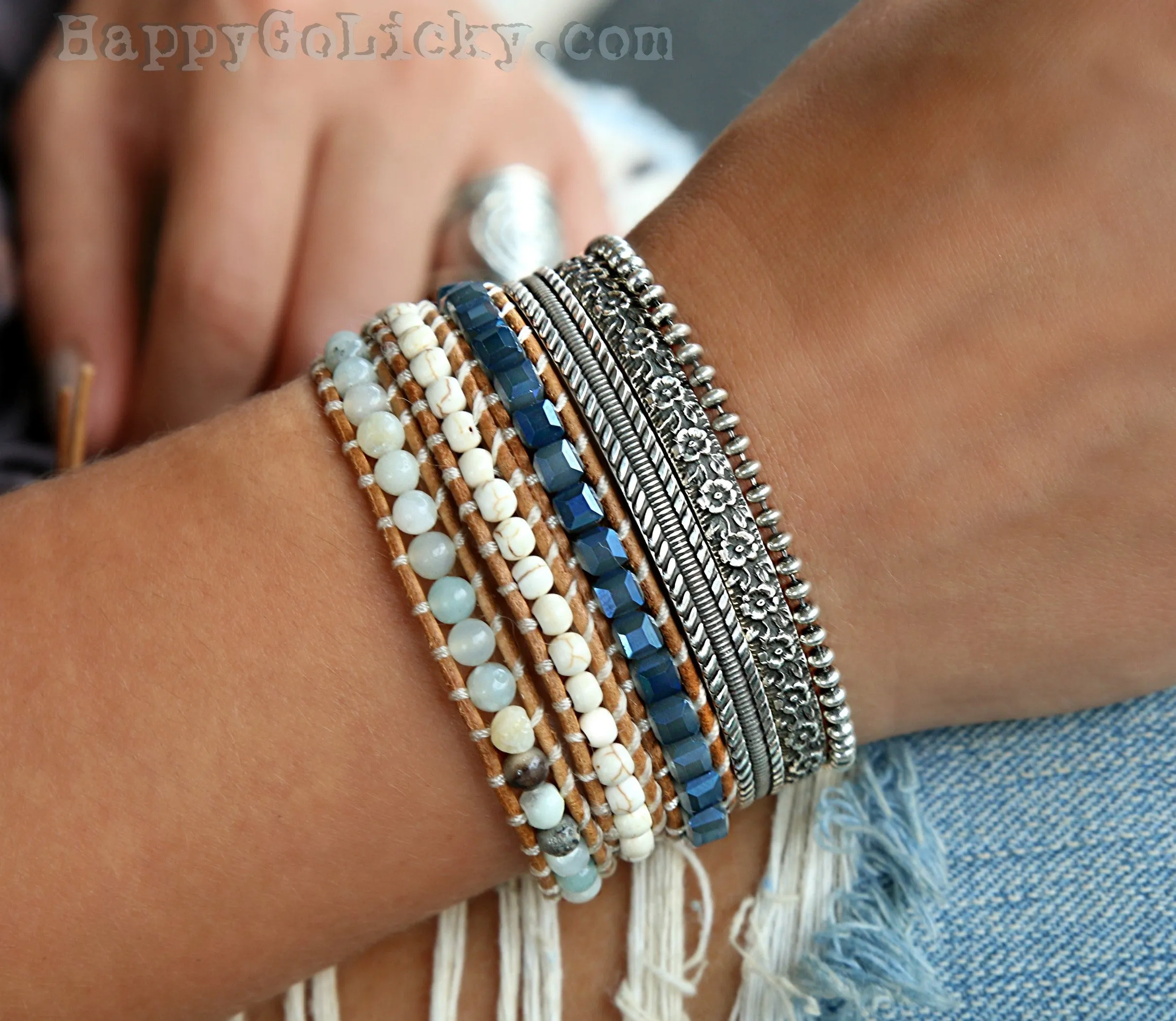 Blue Boho 3x Wrap Bracelet