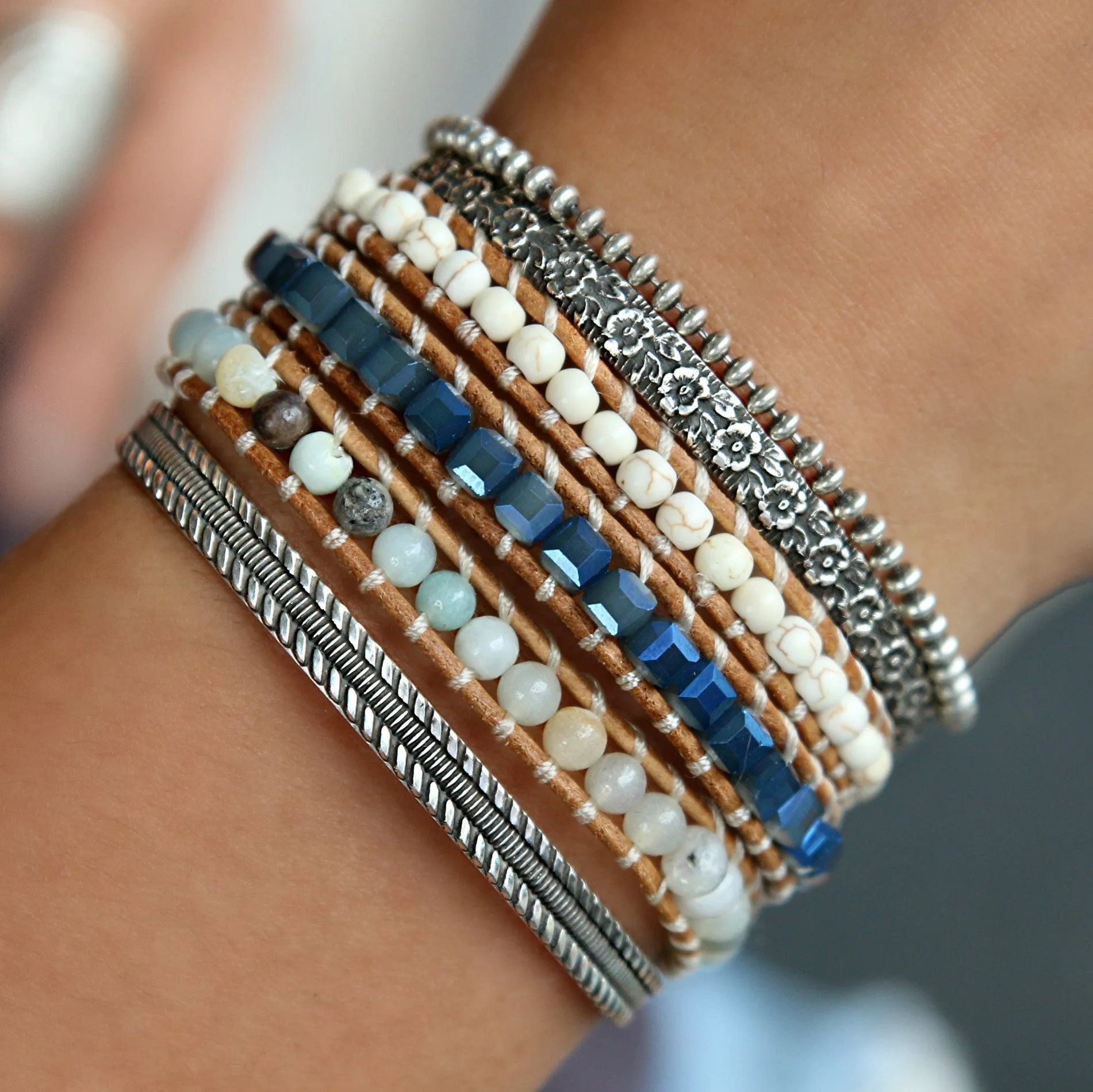 Blue Boho 3x Wrap Bracelet