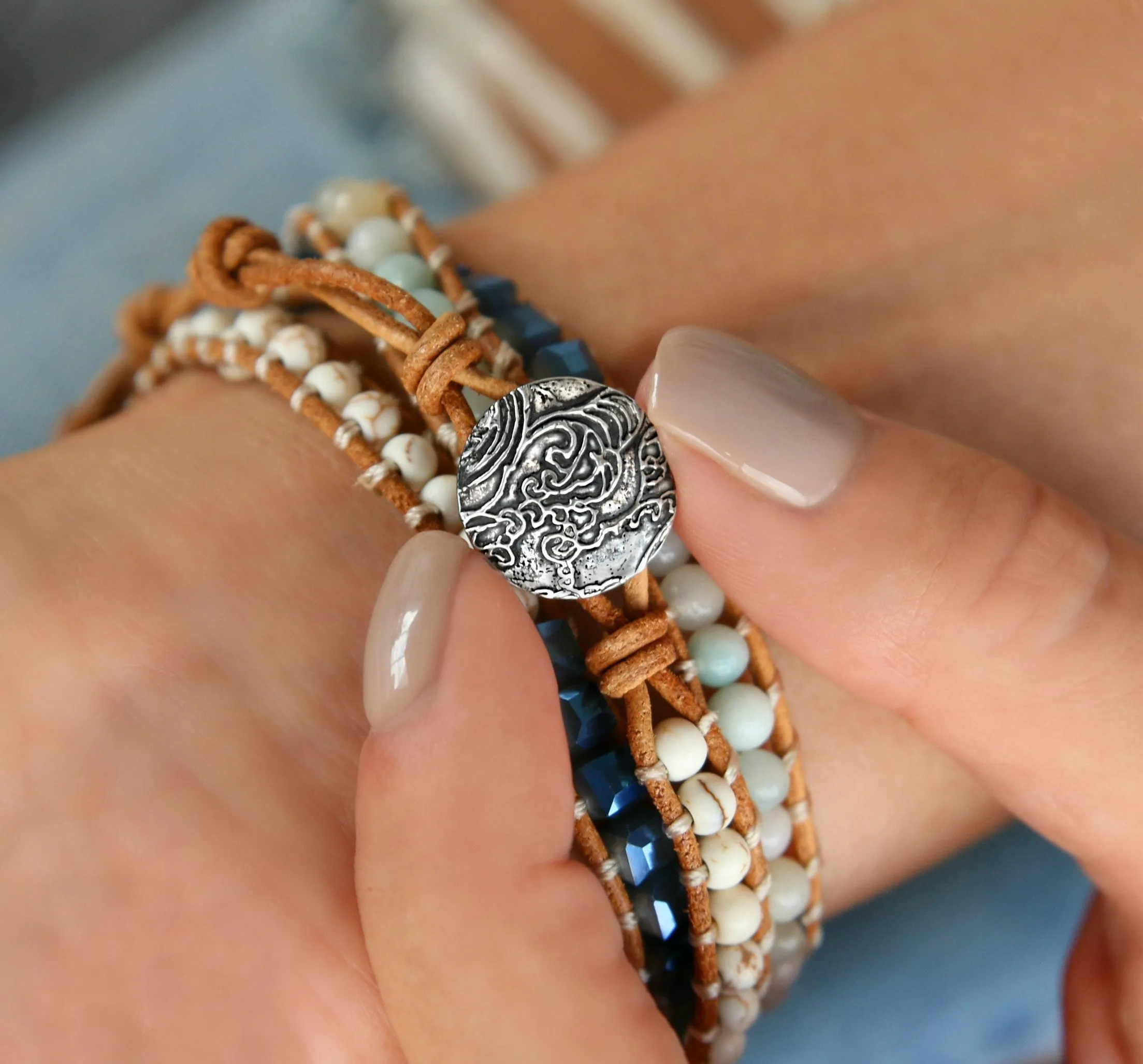 Blue Boho 3x Wrap Bracelet
