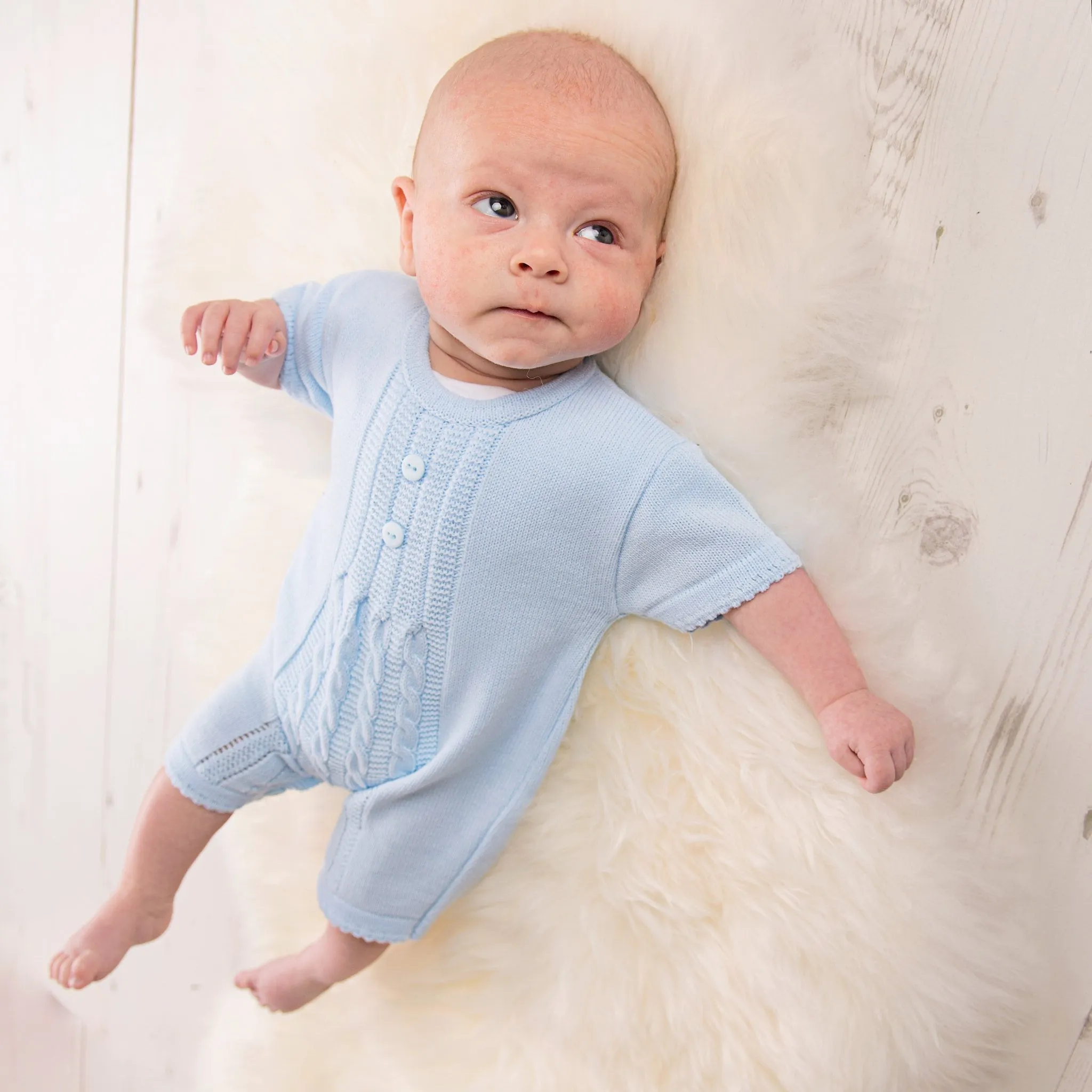 Blue Cable Knitted Romper