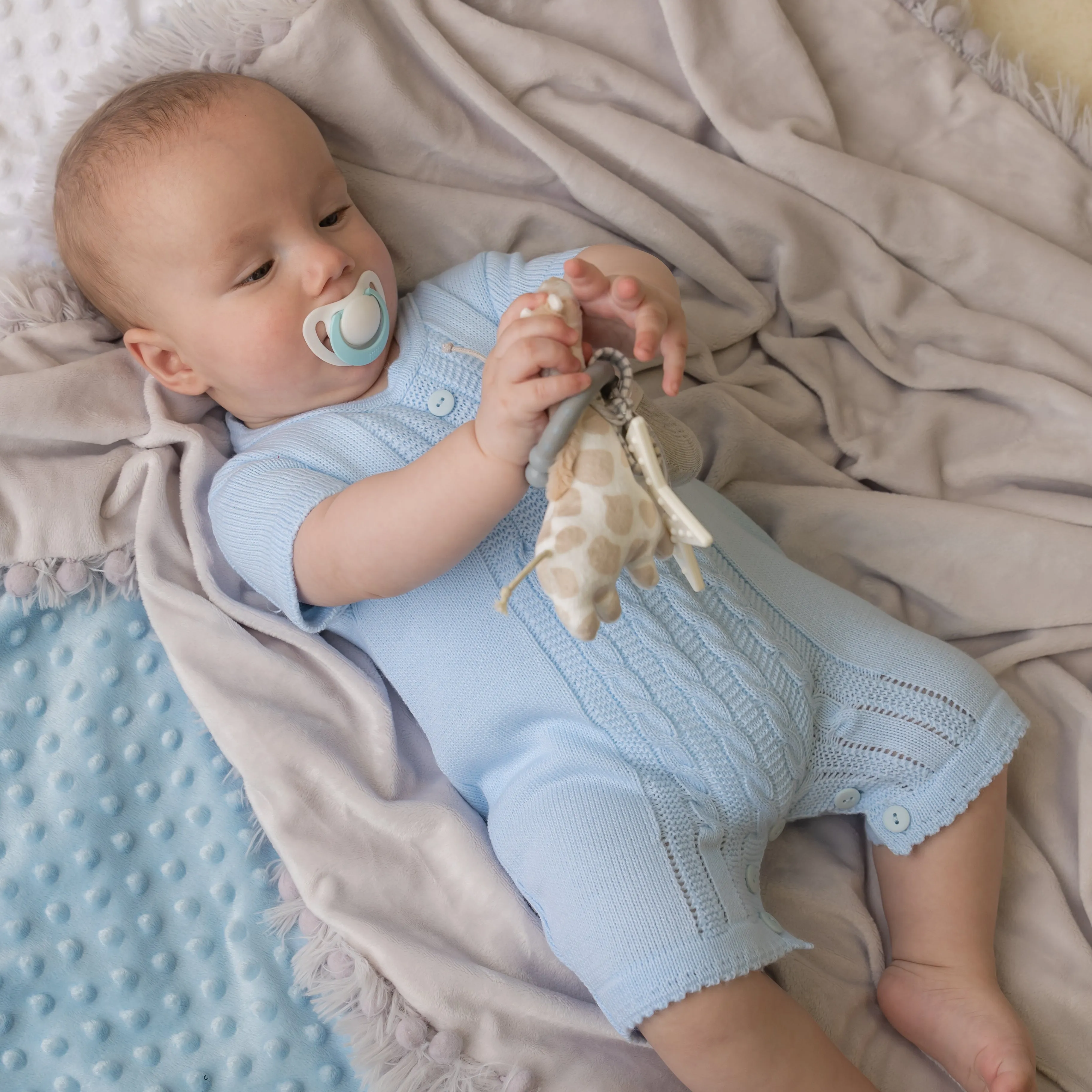 Blue Cable Knitted Romper