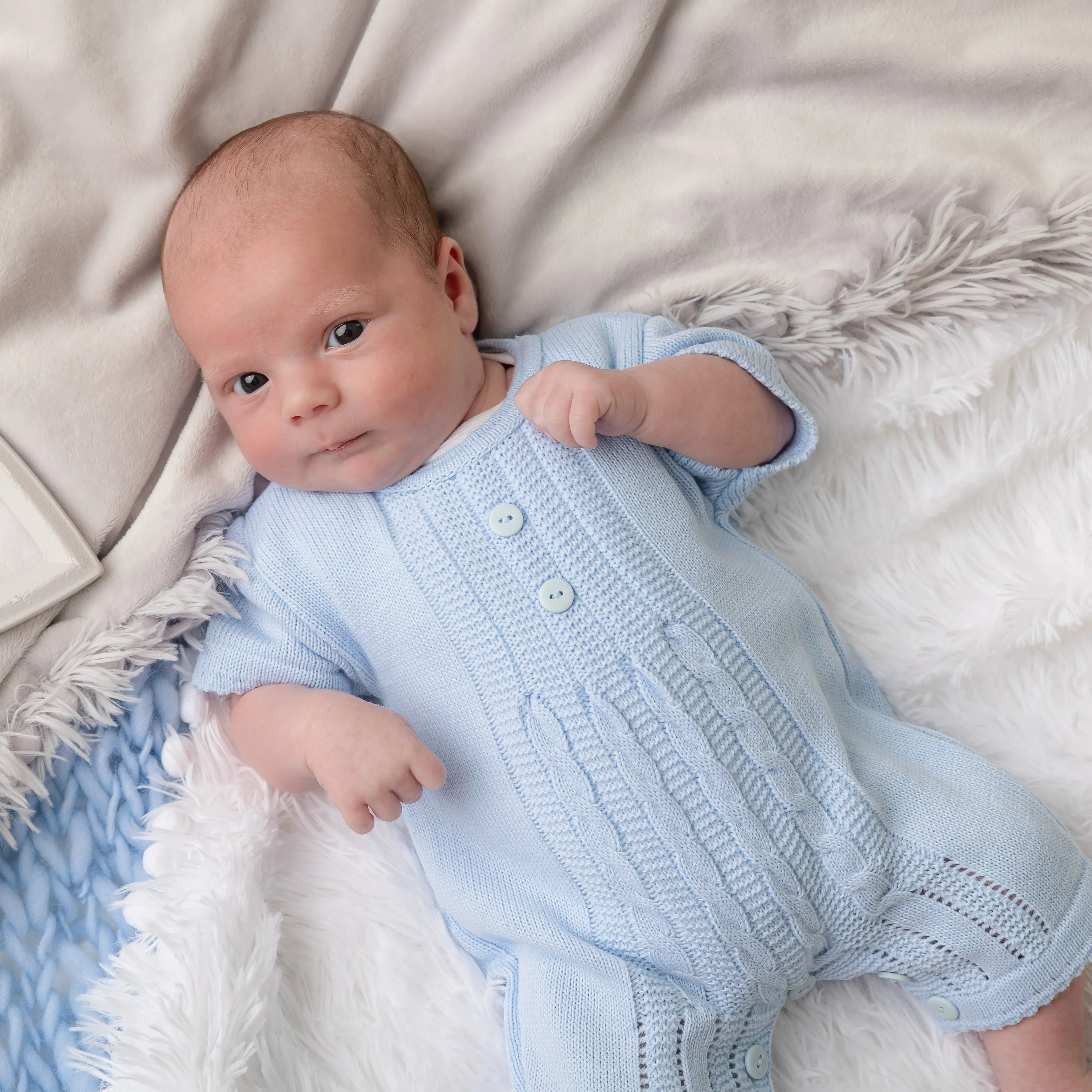 Blue Cable Knitted Romper