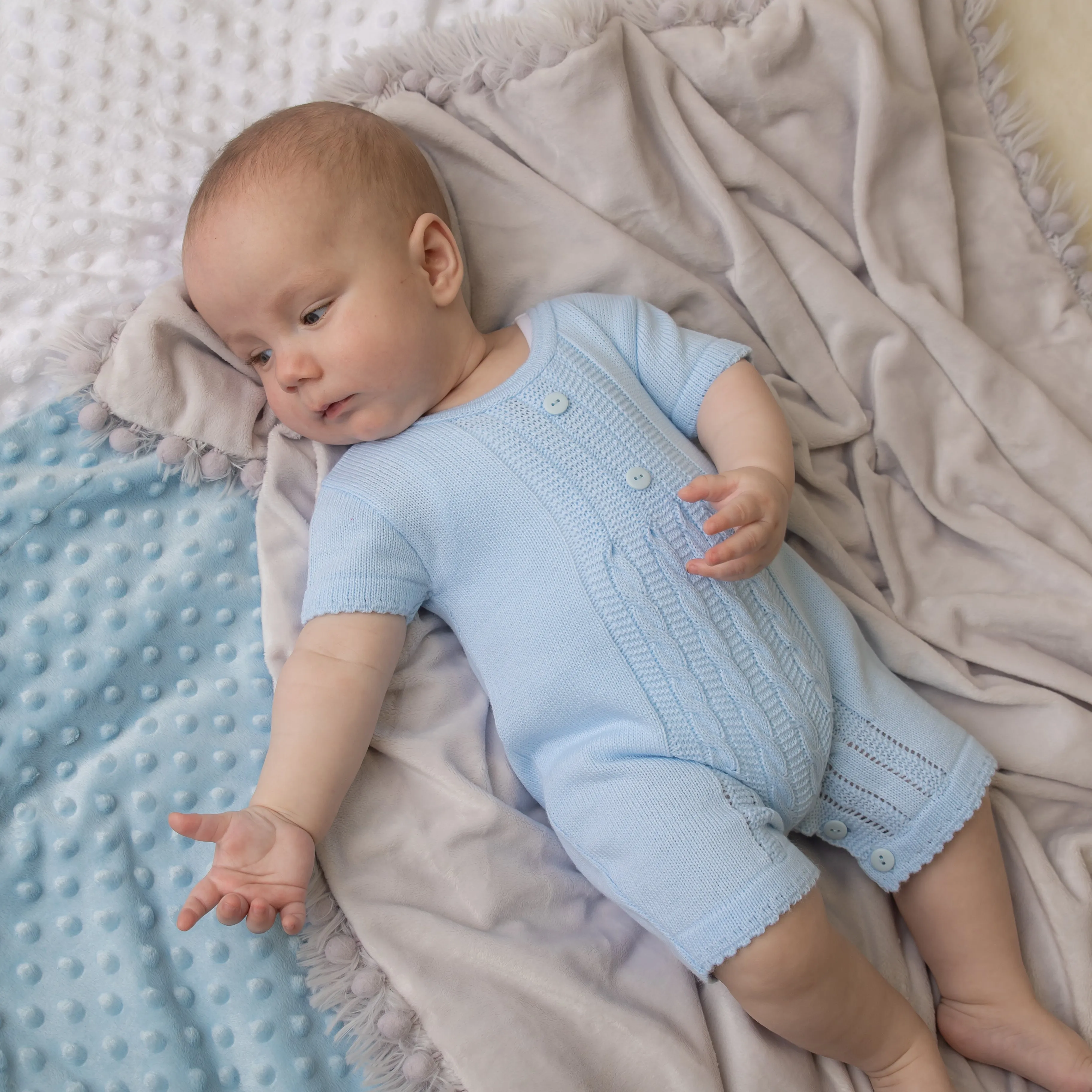 Blue Cable Knitted Romper