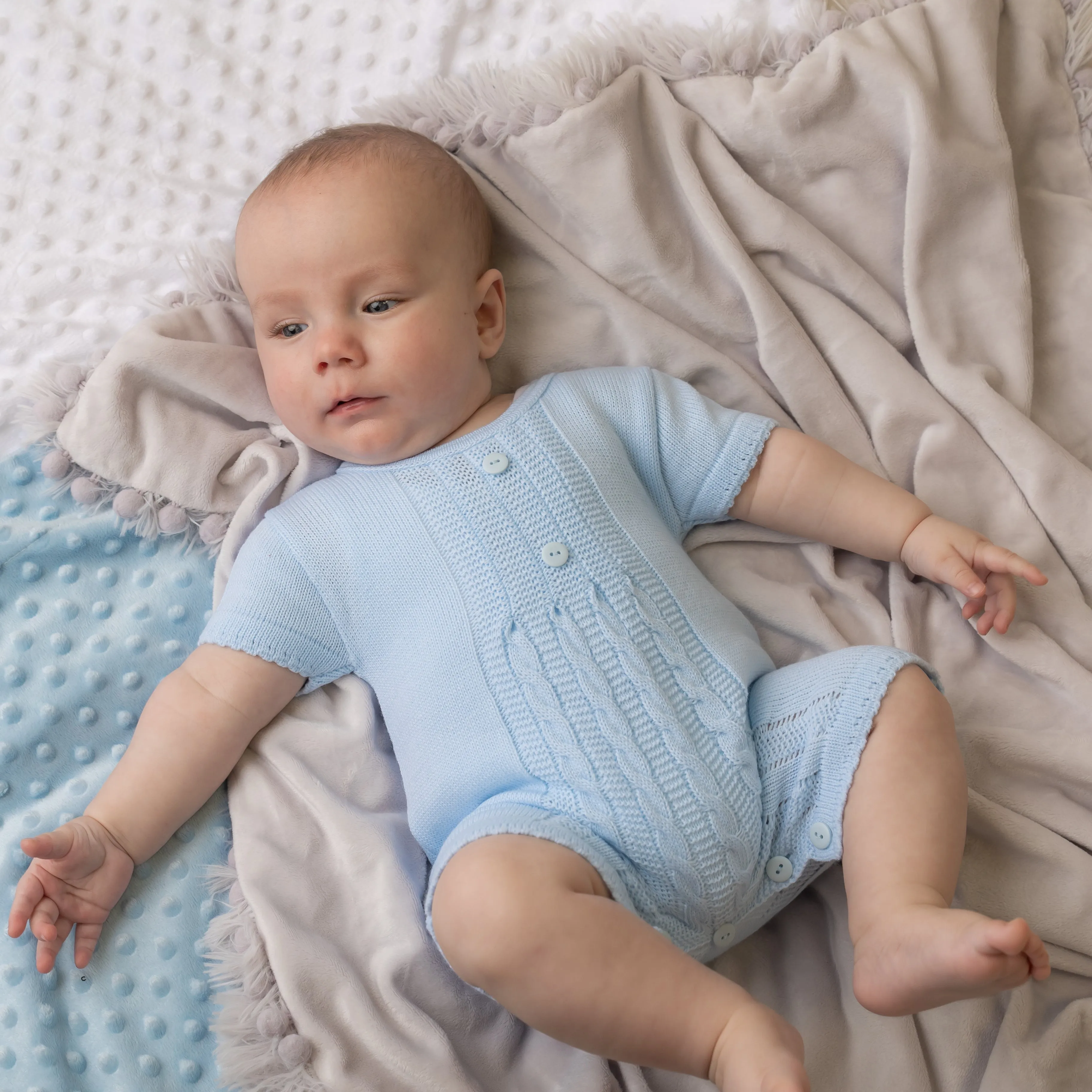 Blue Cable Knitted Romper