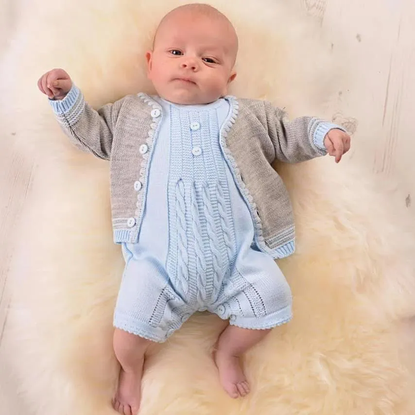 Blue Cable Knitted Romper