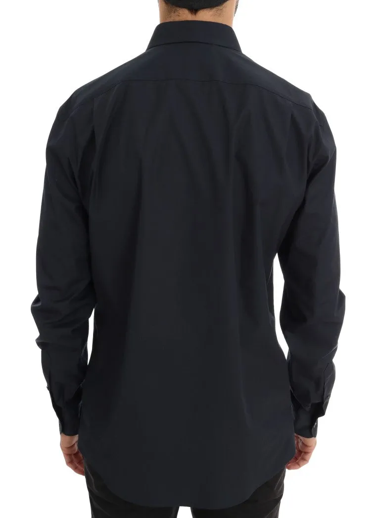 Blue Cotton Half Button Casual Shirt