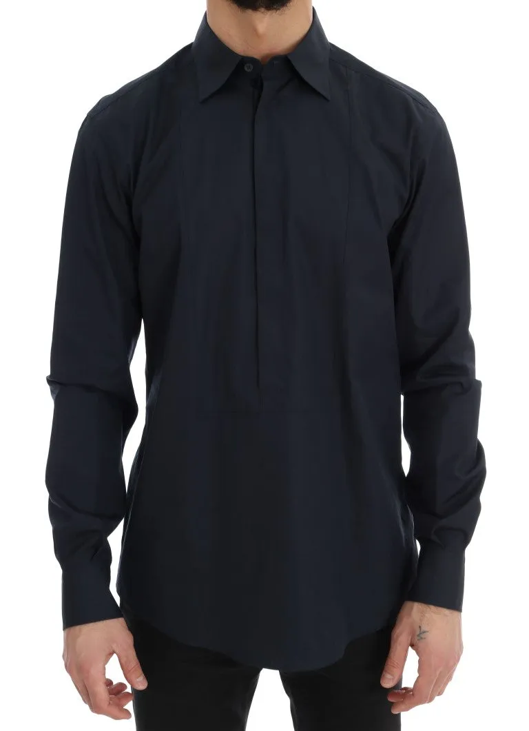 Blue Cotton Half Button Casual Shirt