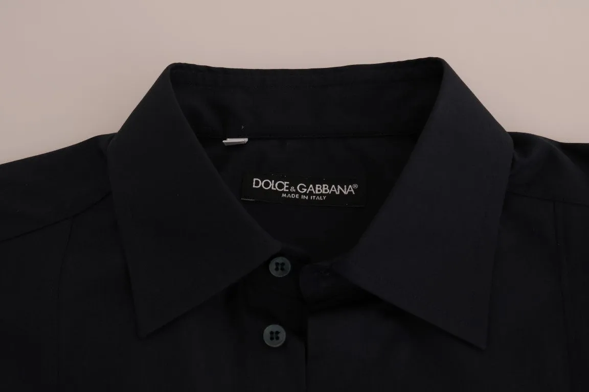 Blue Cotton Half Button Casual Shirt