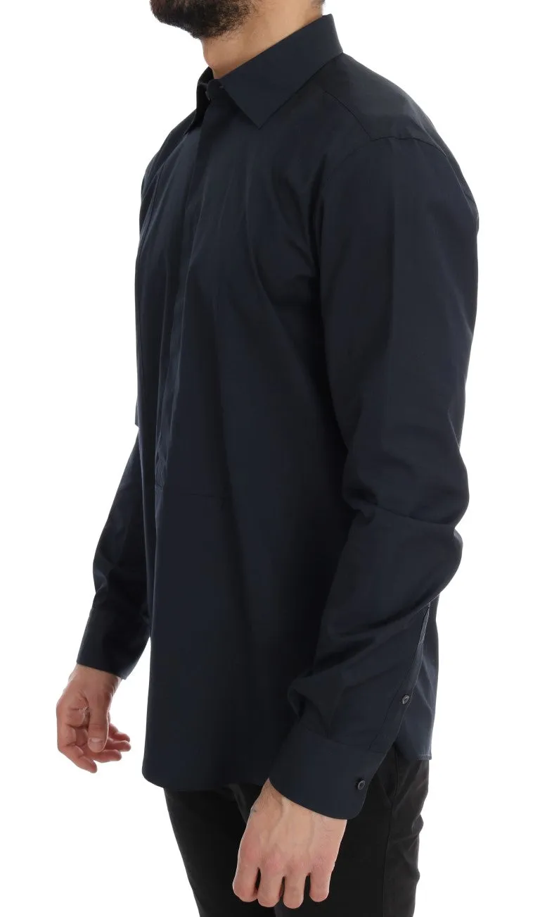 Blue Cotton Half Button Casual Shirt