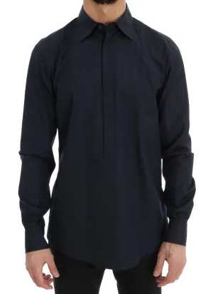 Blue Cotton Half Button Casual Shirt