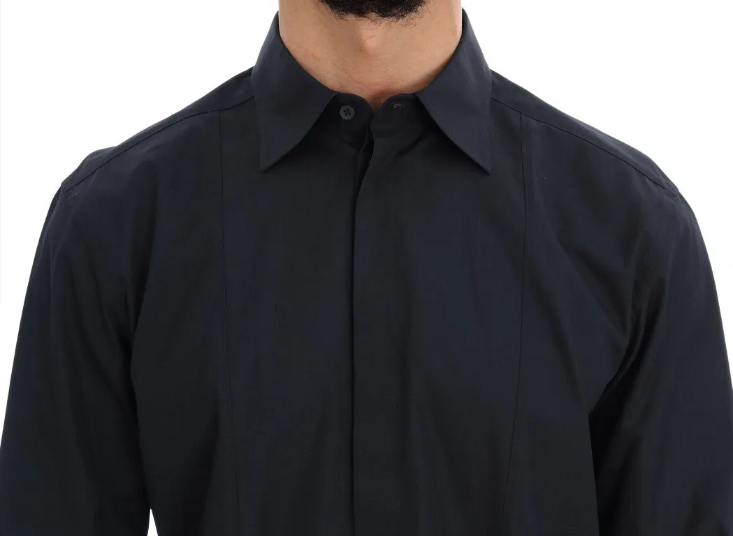 Blue Cotton Half Button Casual Shirt