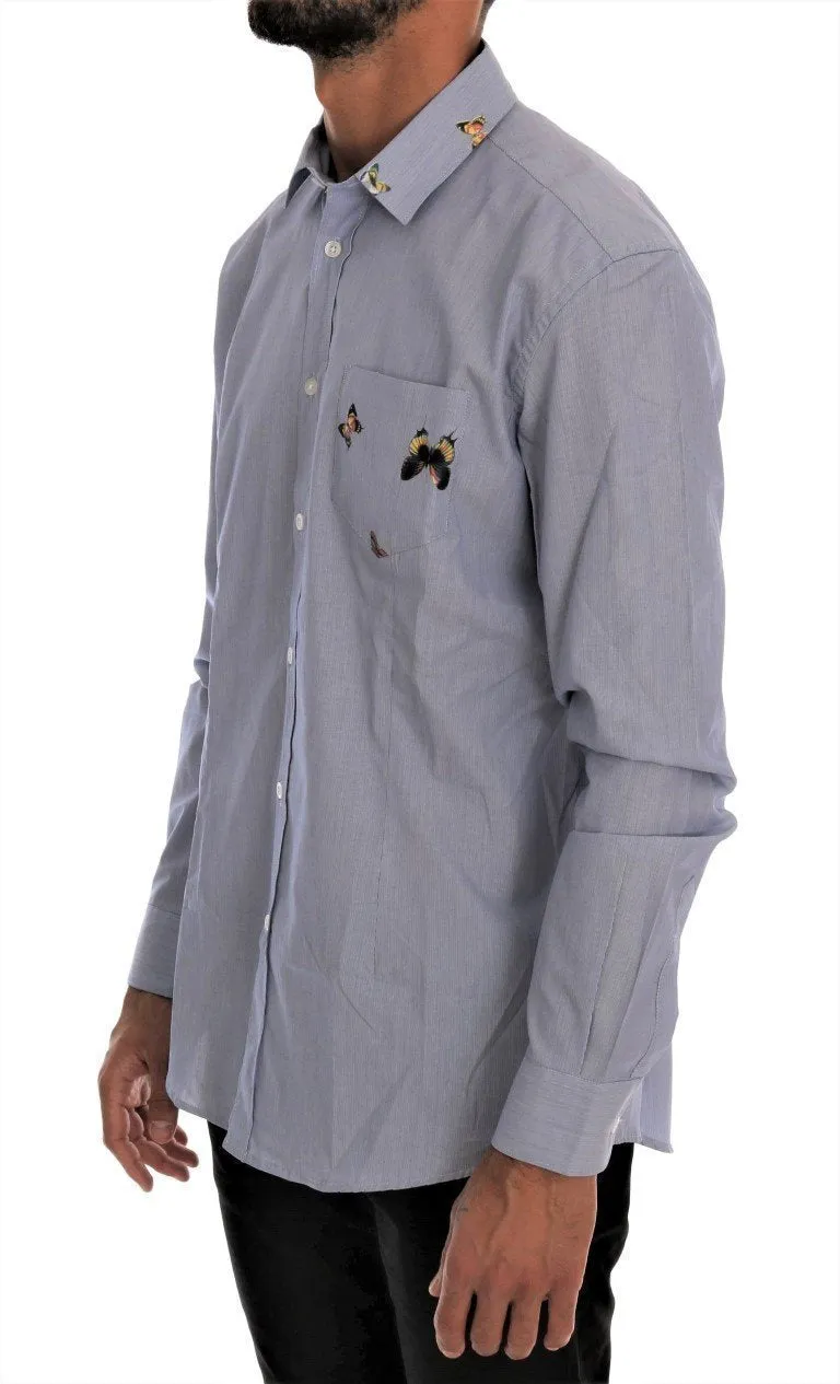 Blue Cotton Slim Fit Casual Shirt