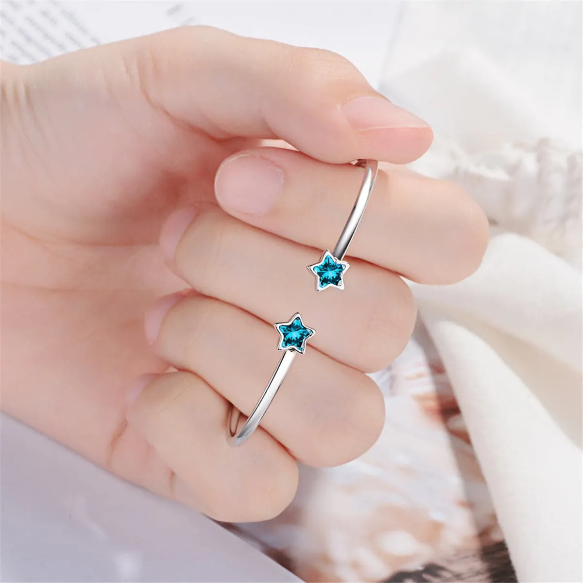 Blue Crystal & Silver-Plated Star Cuff