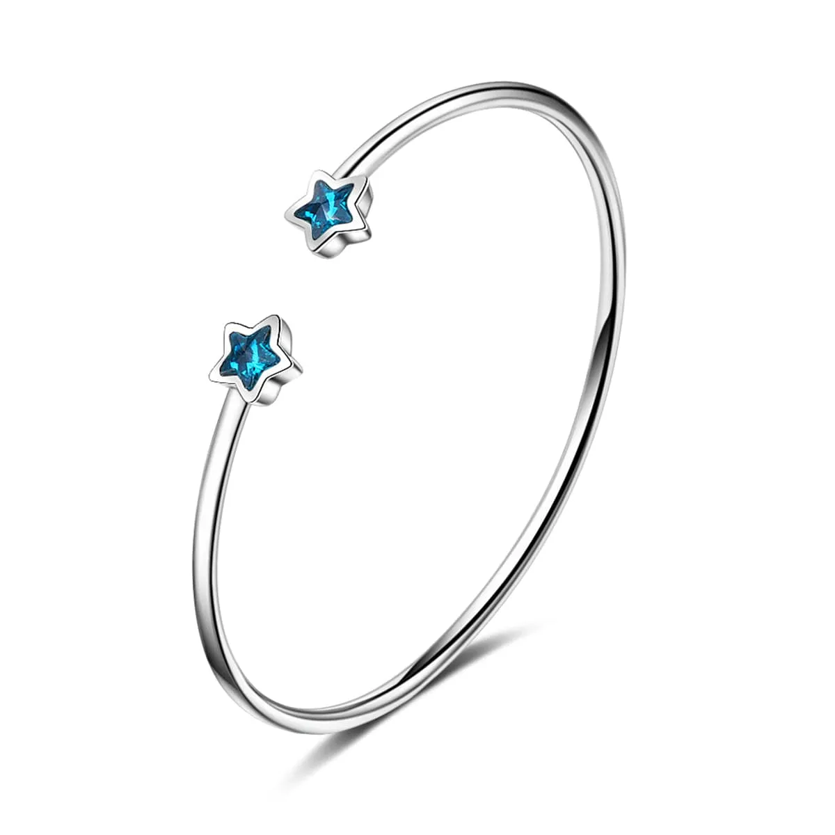 Blue Crystal & Silver-Plated Star Cuff