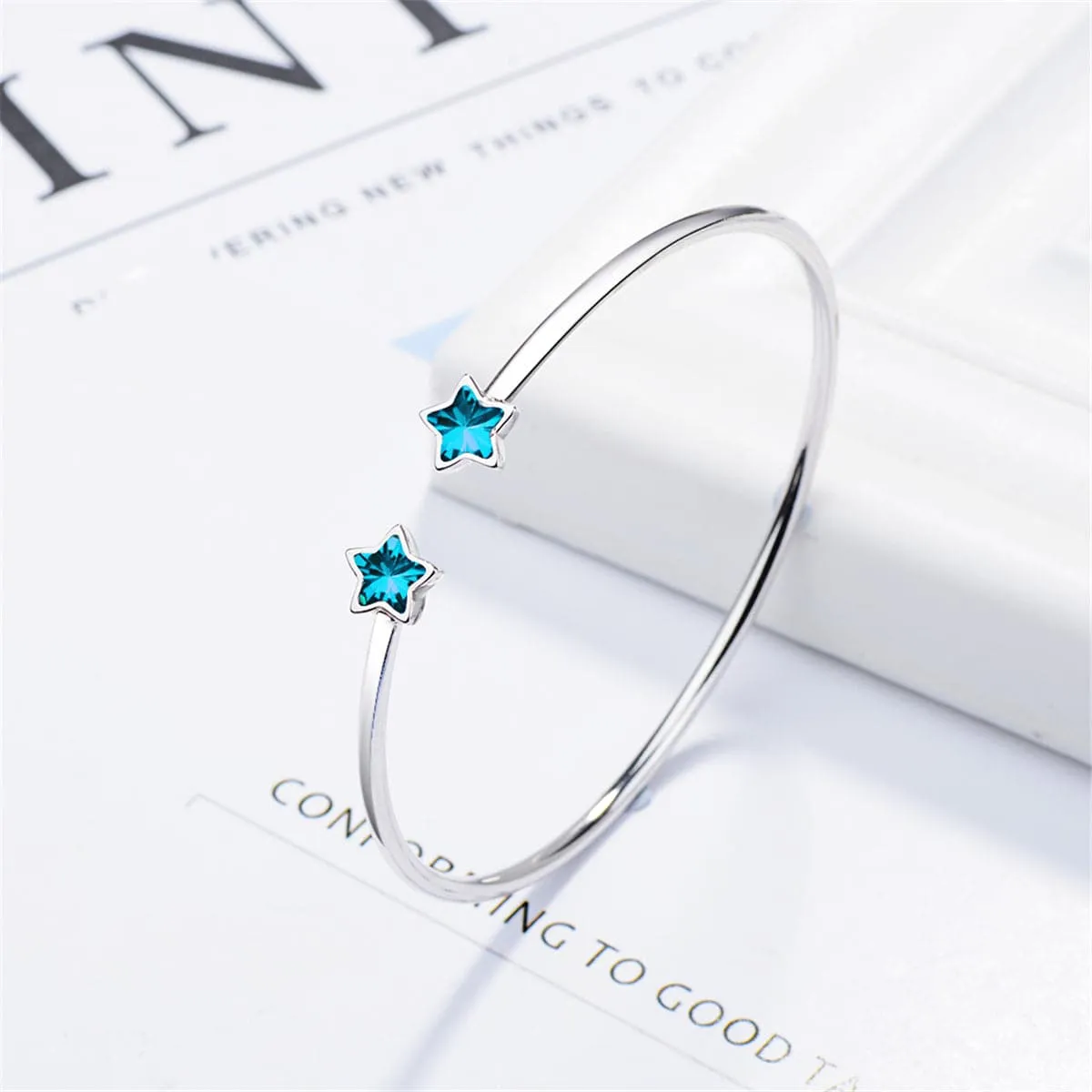 Blue Crystal & Silver-Plated Star Cuff