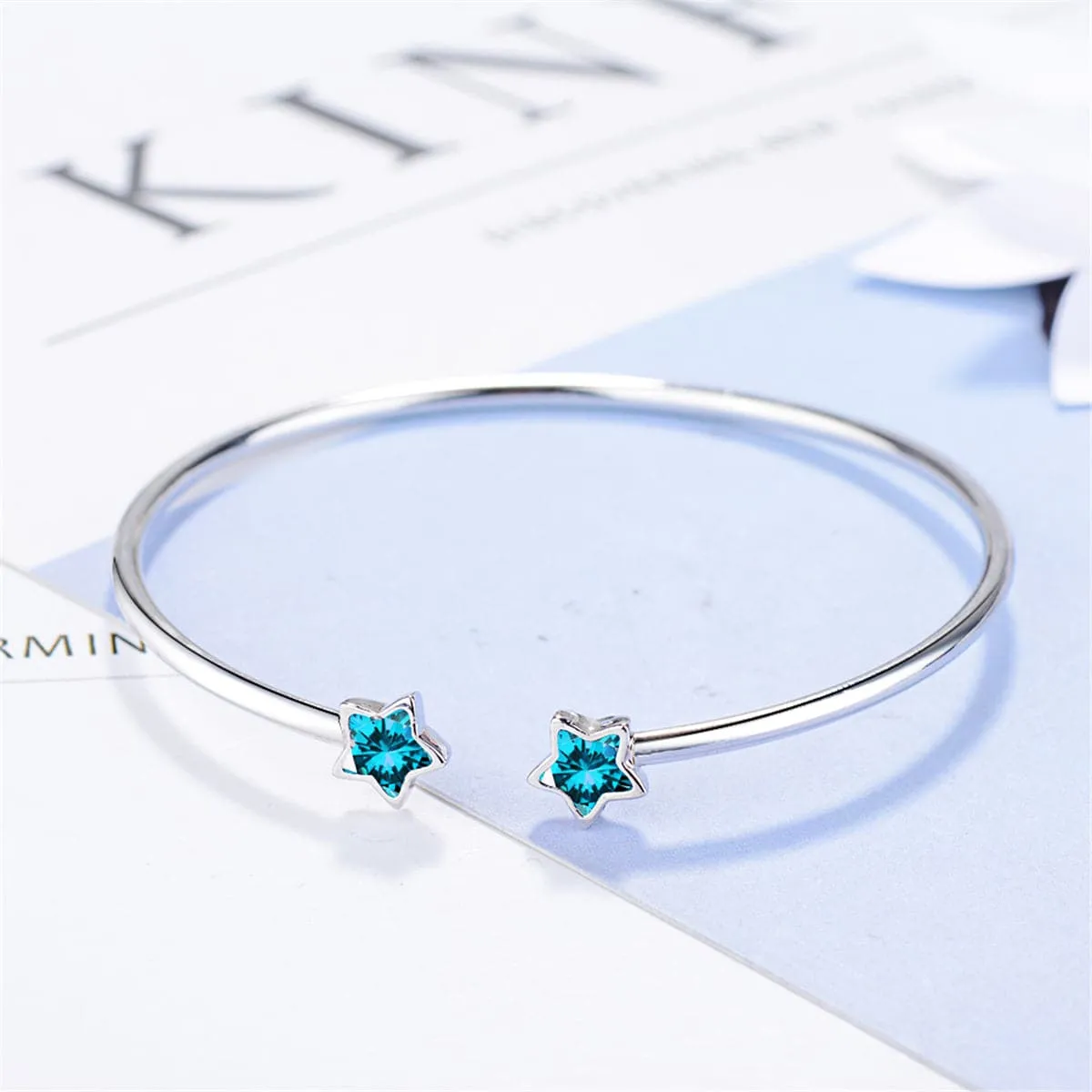Blue Crystal & Silver-Plated Star Cuff