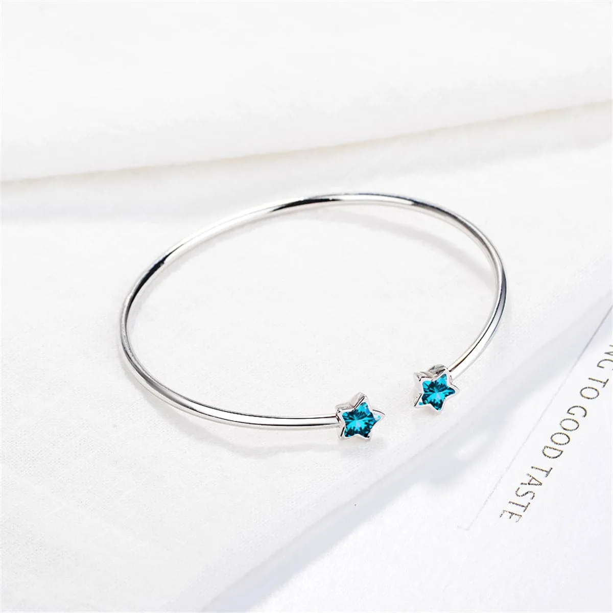 Blue Crystal & Silver-Plated Star Cuff