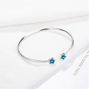 Blue Crystal & Silver-Plated Star Cuff
