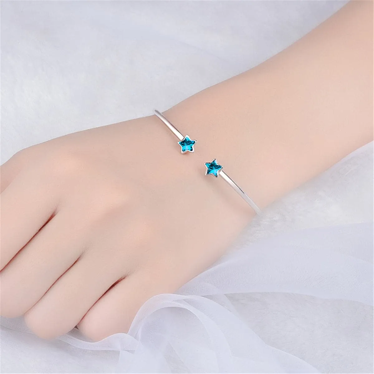 Blue Crystal & Silver-Plated Star Cuff