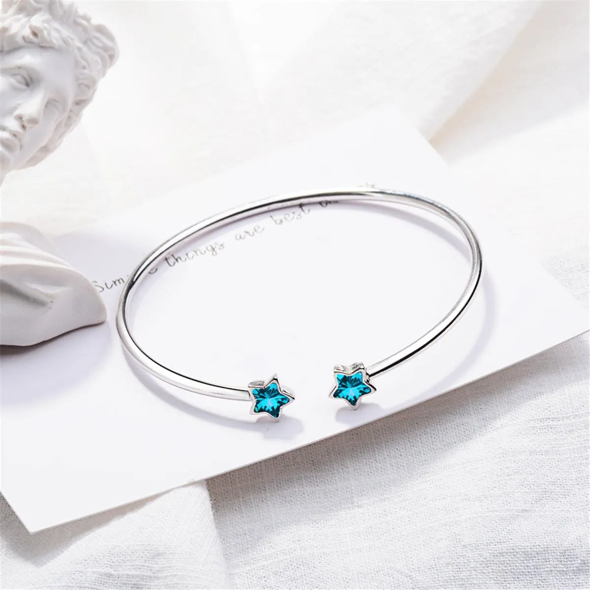 Blue Crystal & Silver-Plated Star Cuff