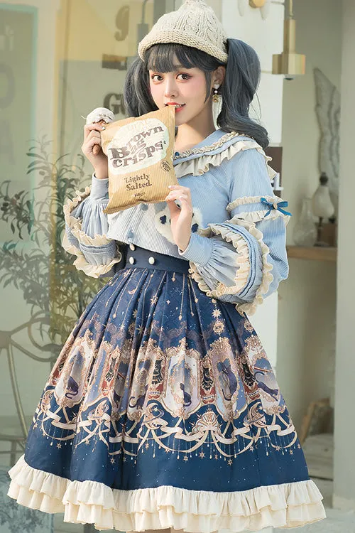 Blue Explore The Stars Ruffled Classic Lolita Skirt Dress