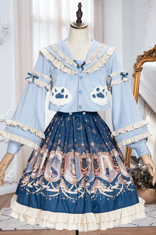 Blue Explore The Stars Ruffled Classic Lolita Skirt Dress