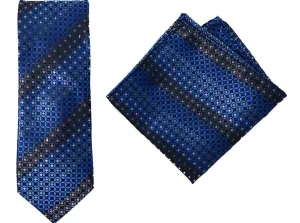 Blue Geometric Necktie   Hanky Set
