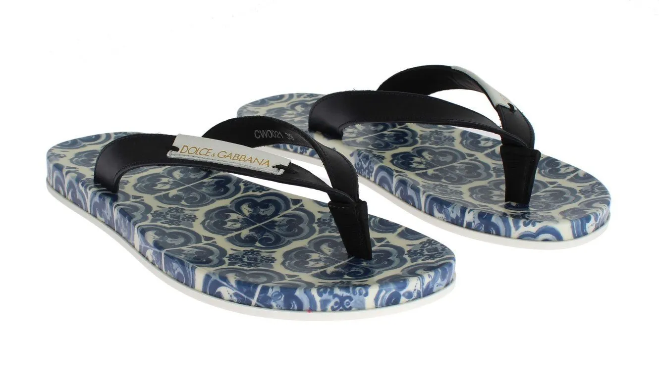 Blue Leather Shoes Majolica Flip Flops
