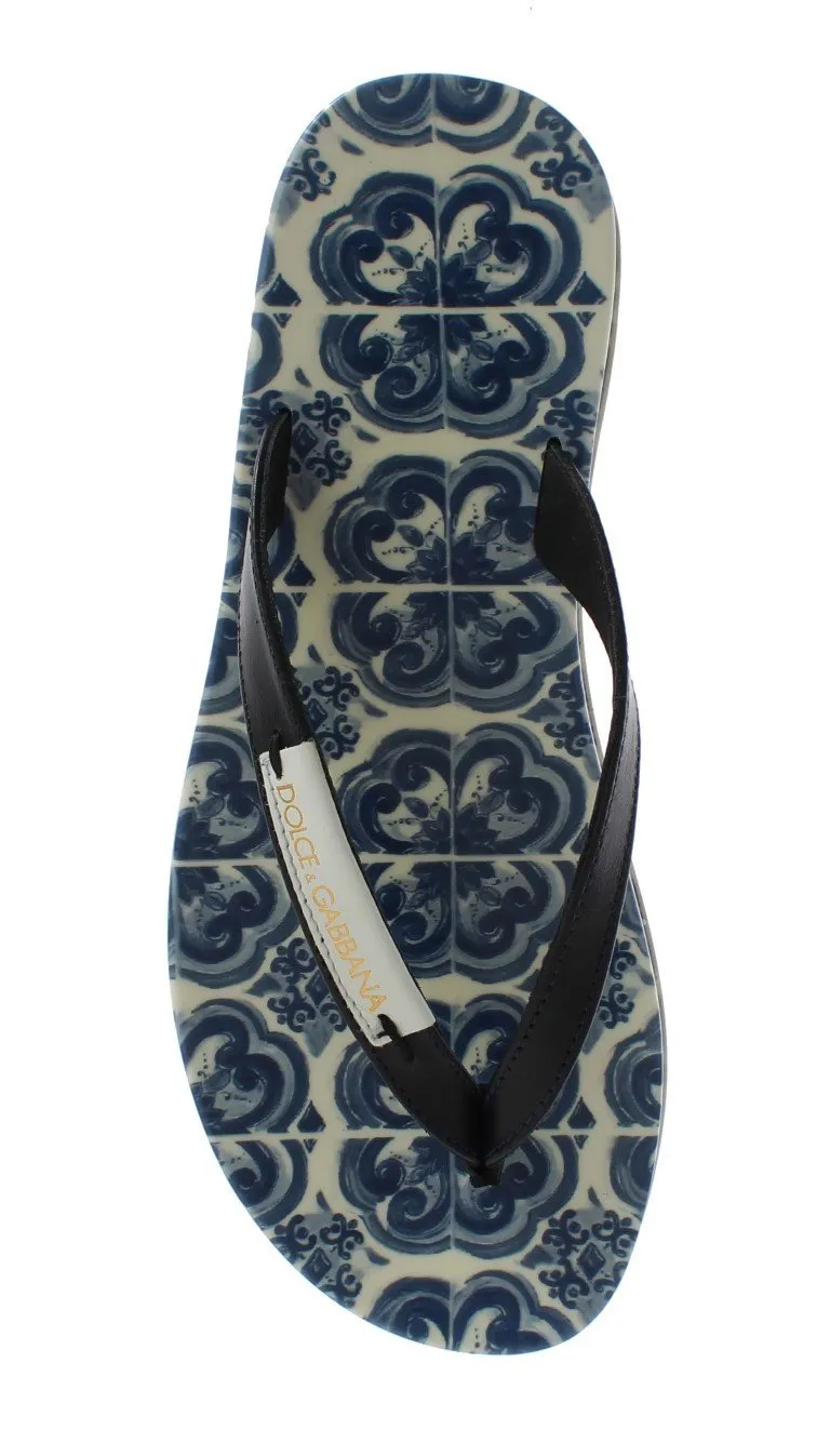 Blue Leather Shoes Majolica Flip Flops