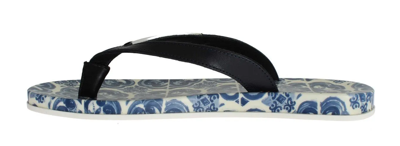 Blue Leather Shoes Majolica Flip Flops