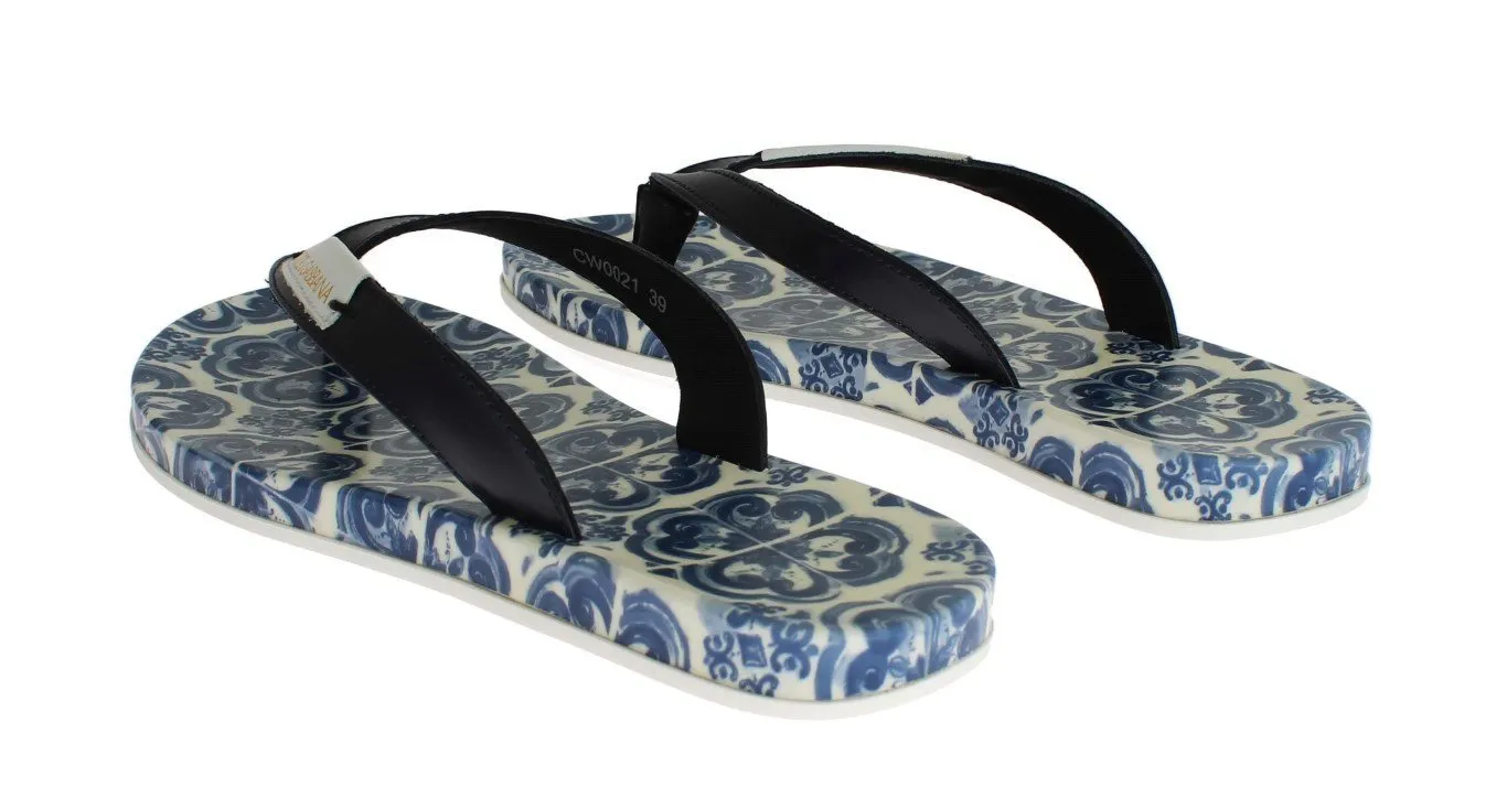 Blue Leather Shoes Majolica Flip Flops