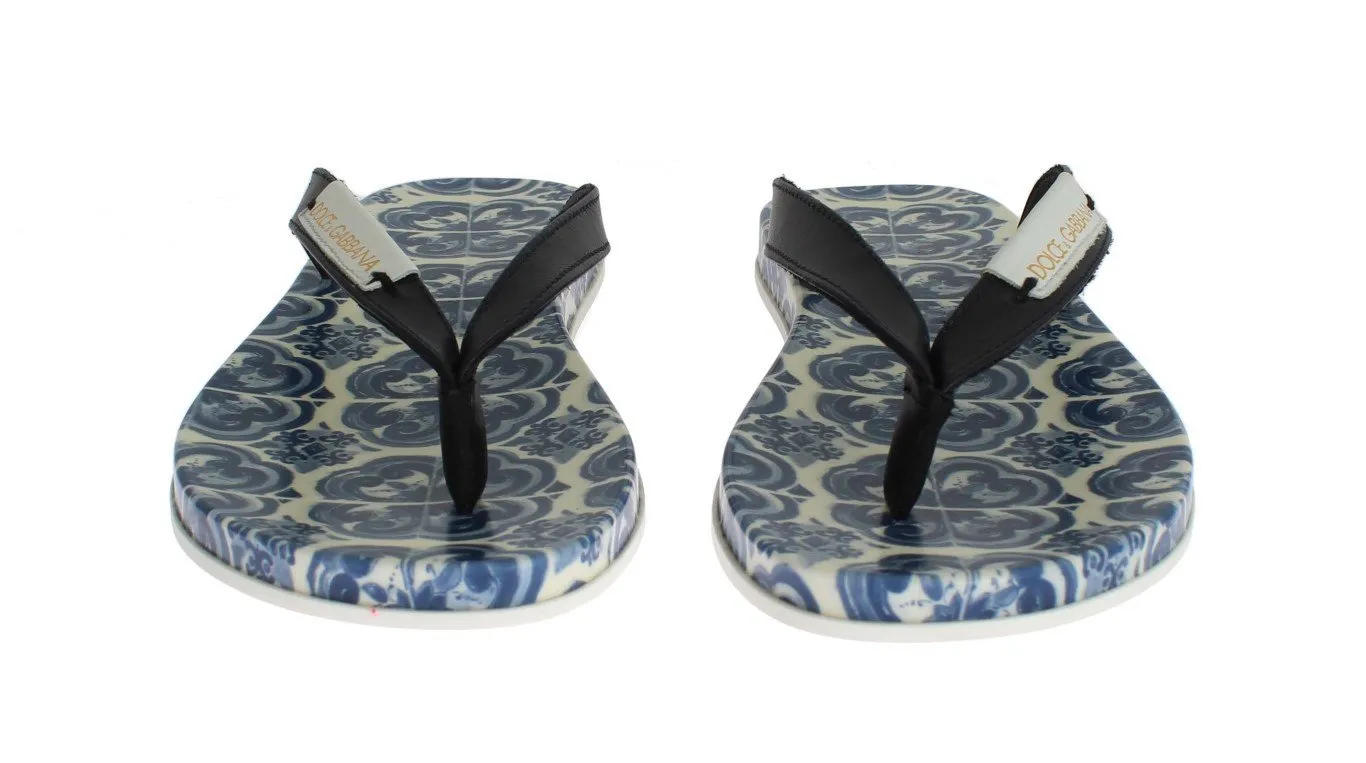 Blue Leather Shoes Majolica Flip Flops