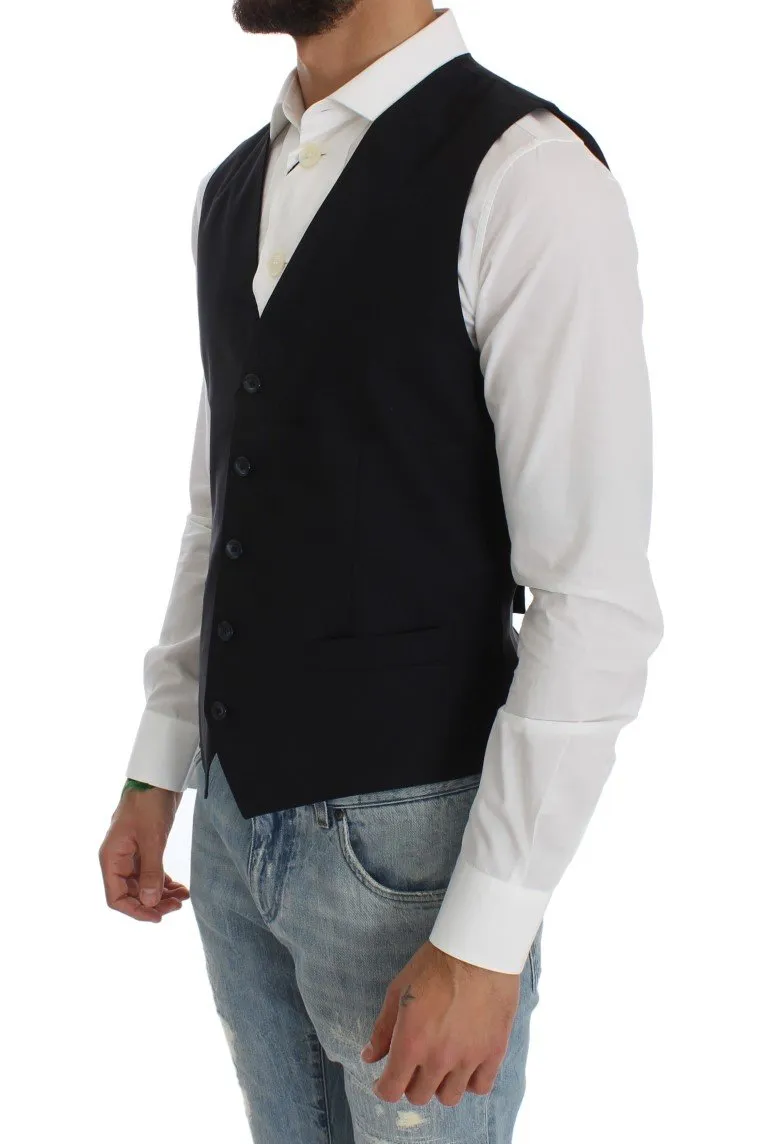 Blue Wool Blend Formal Vest
