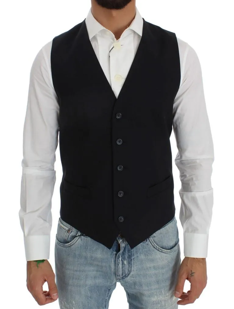 Blue Wool Blend Formal Vest