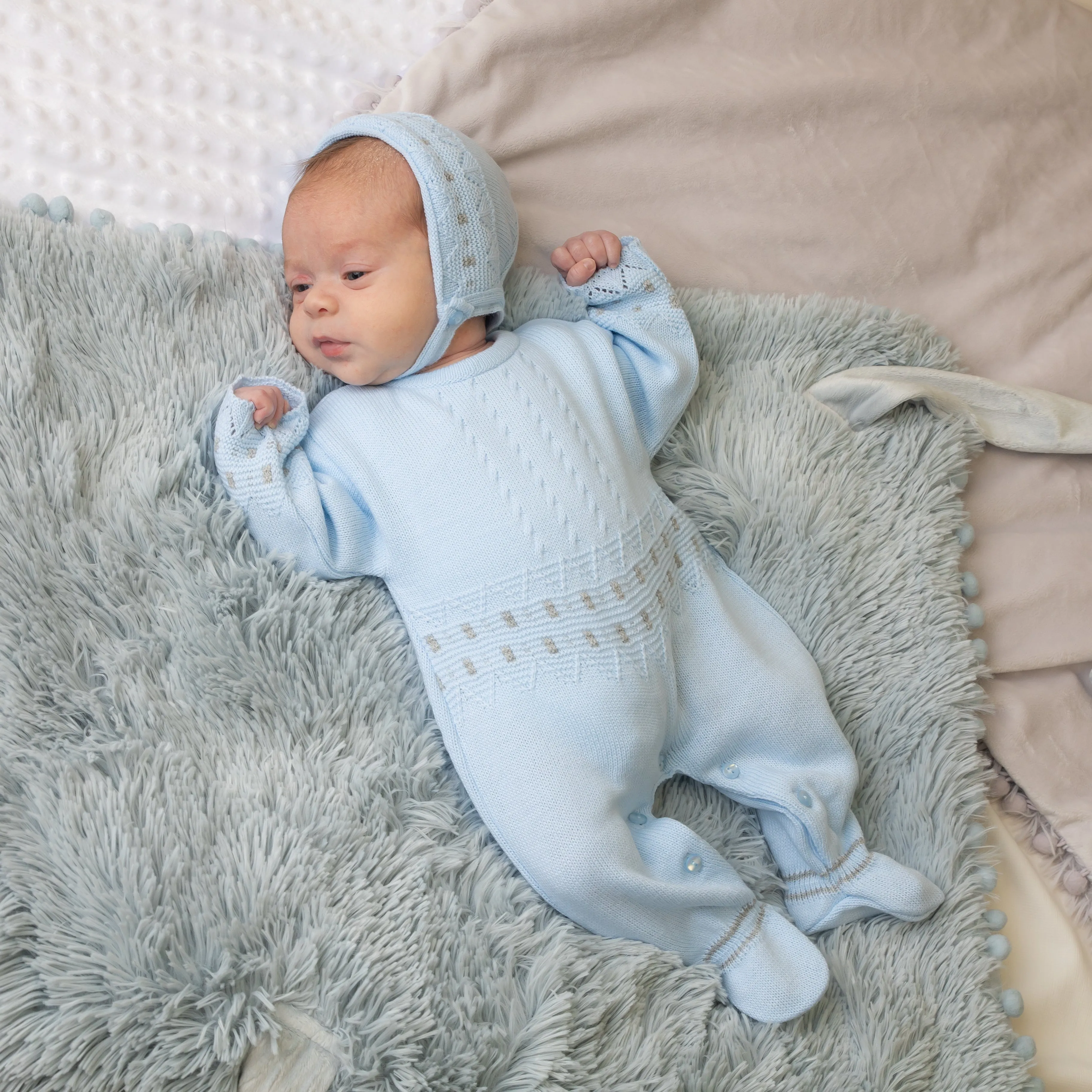 Blue Zig Zag Knitted Onesie & Hat