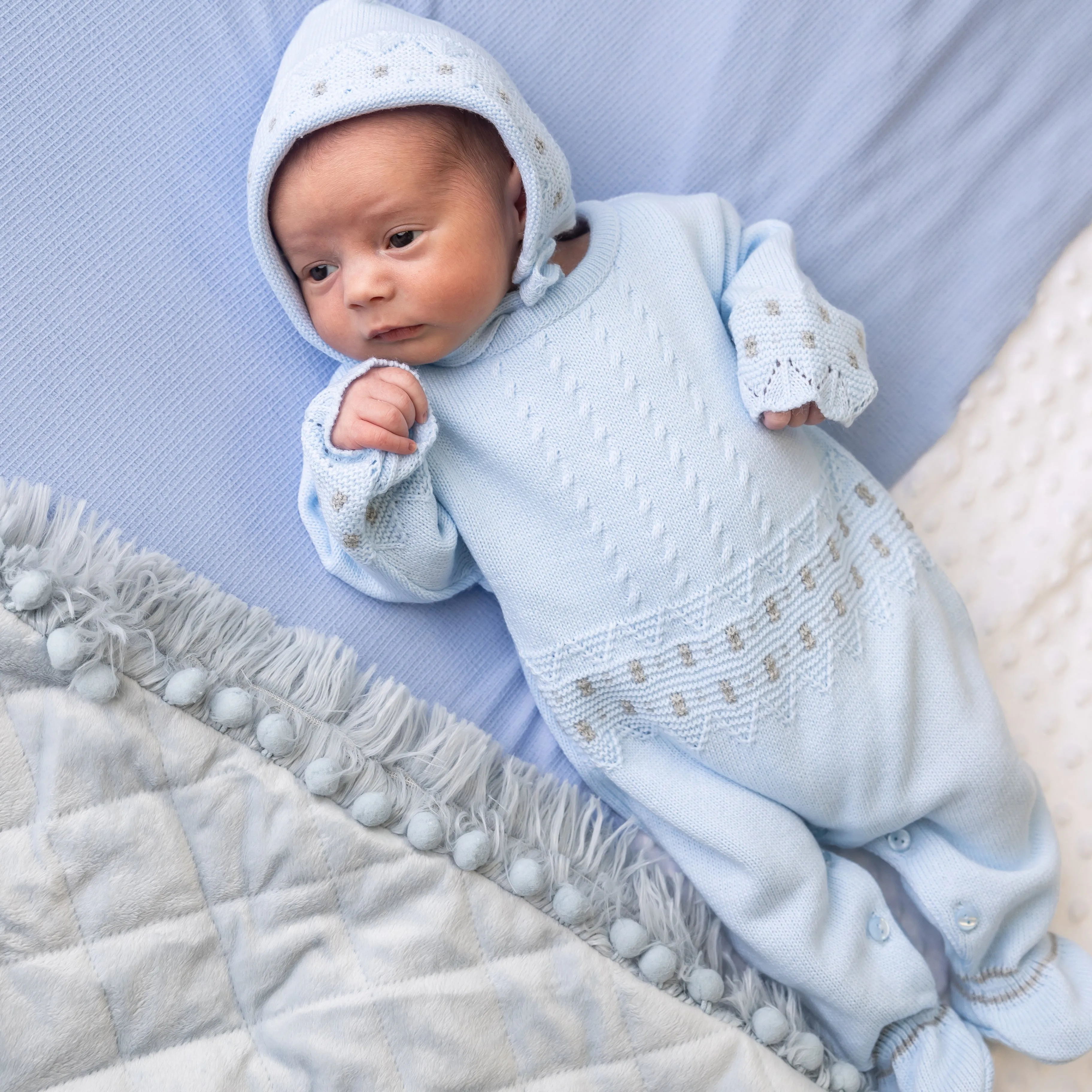 Blue Zig Zag Knitted Onesie & Hat