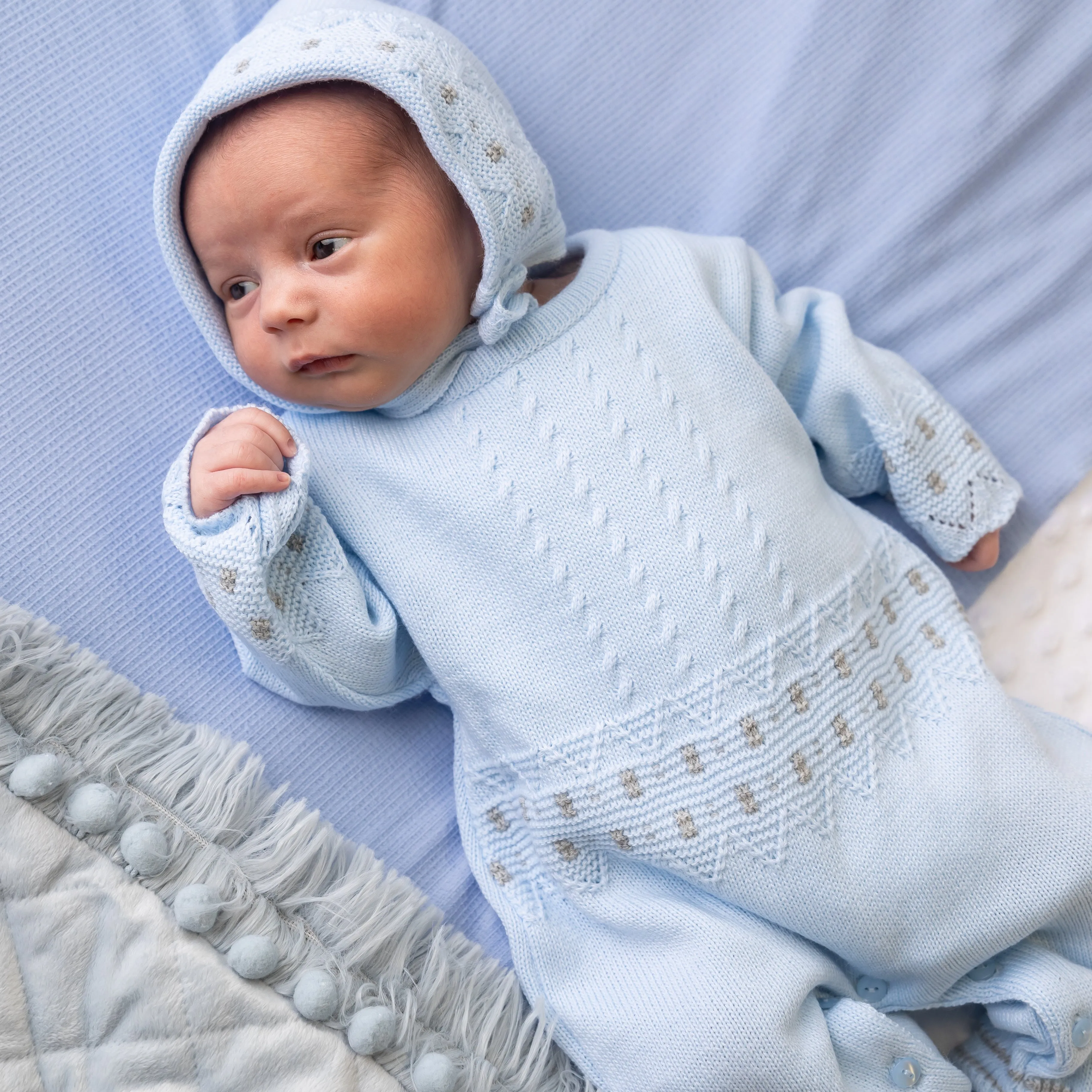 Blue Zig Zag Knitted Onesie & Hat