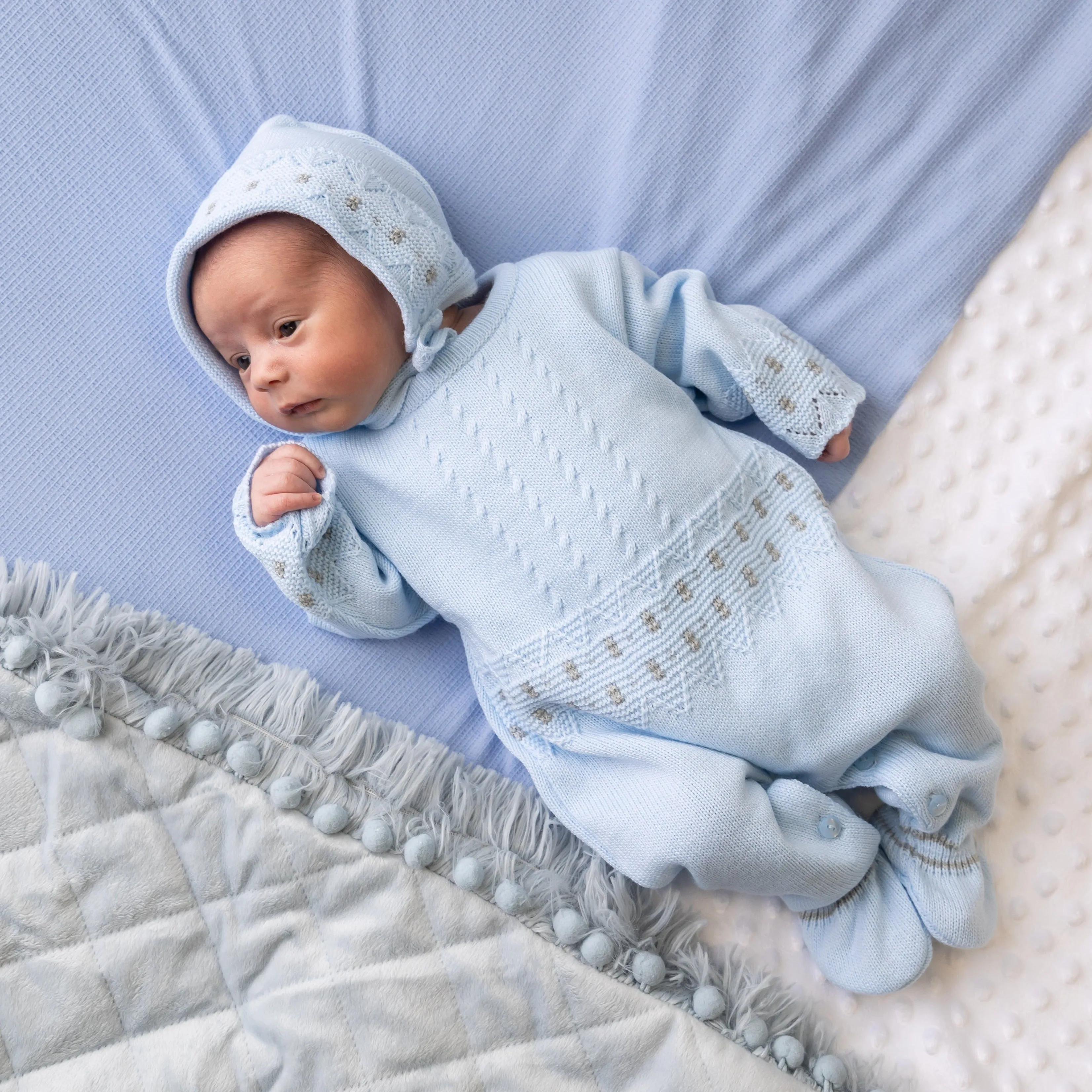 Blue Zig Zag Knitted Onesie & Hat
