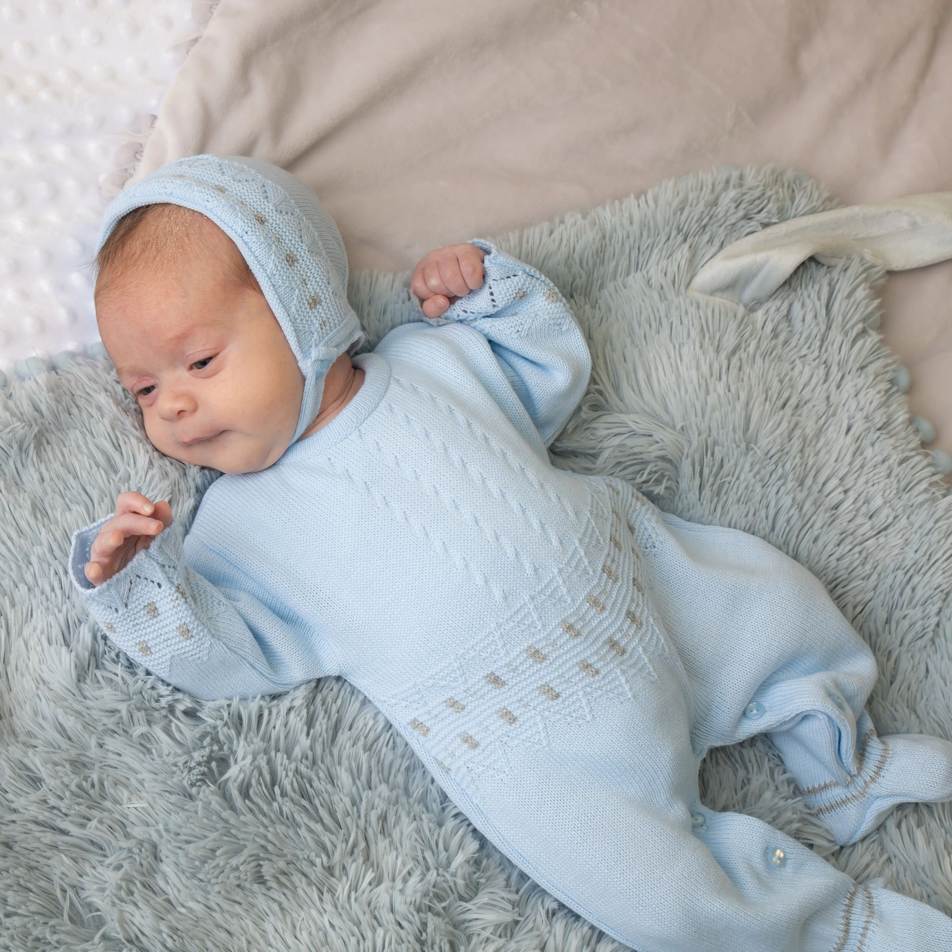 Blue Zig Zag Knitted Onesie & Hat
