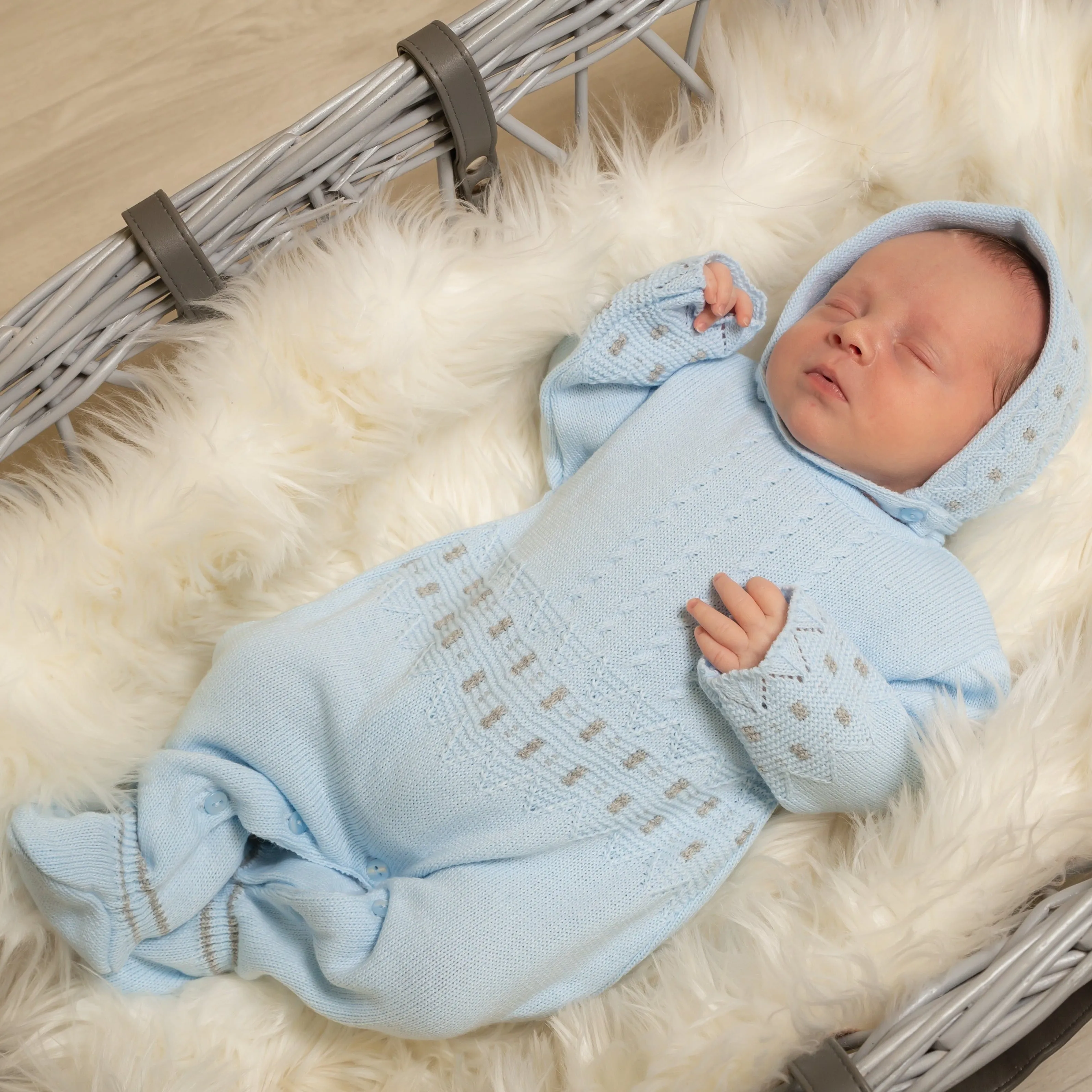 Blue Zig Zag Knitted Onesie & Hat