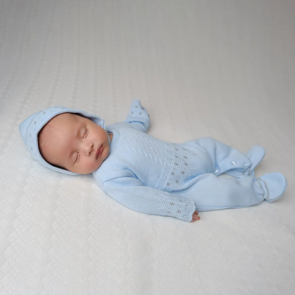 Blue Zig Zag Knitted Onesie & Hat