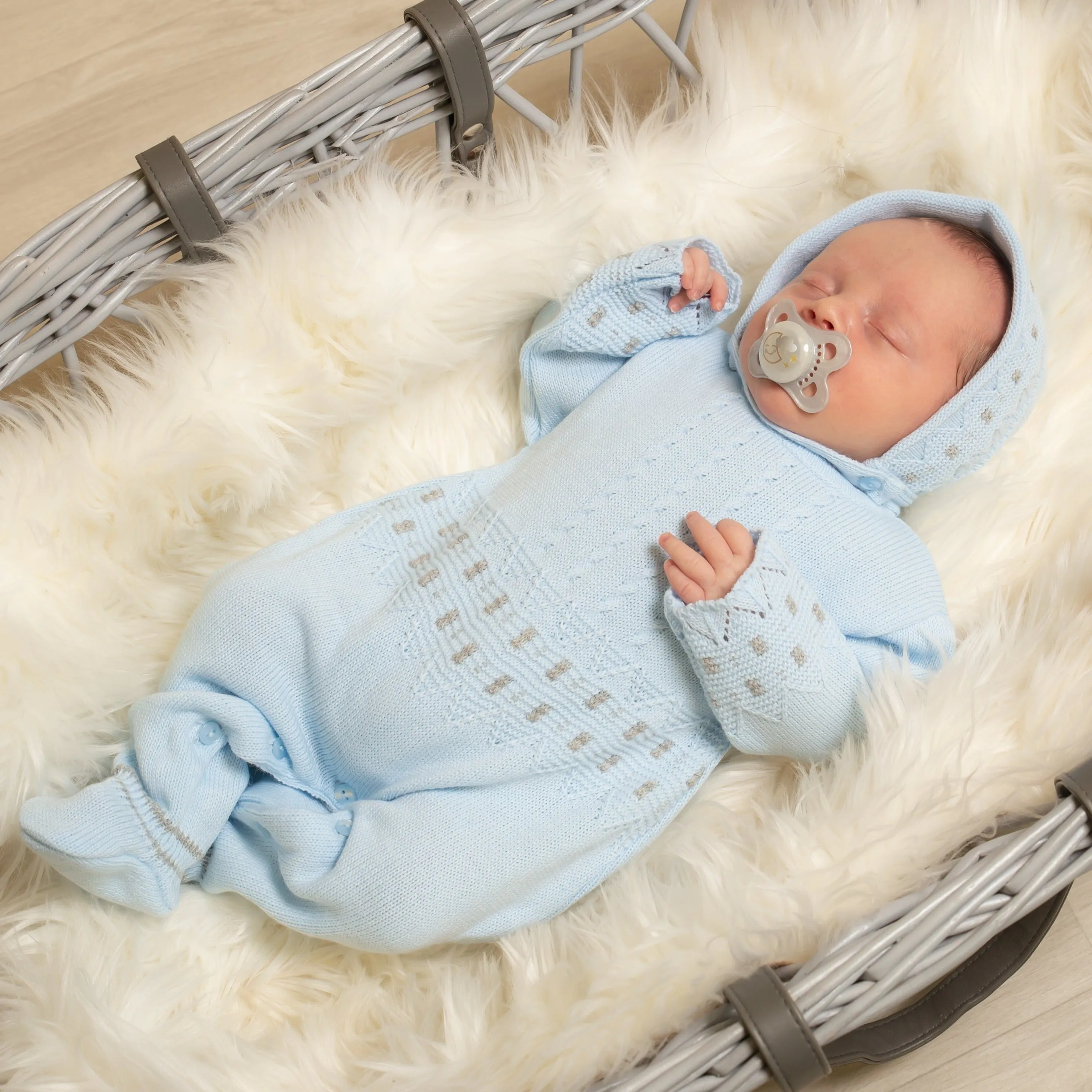 Blue Zig Zag Knitted Onesie & Hat