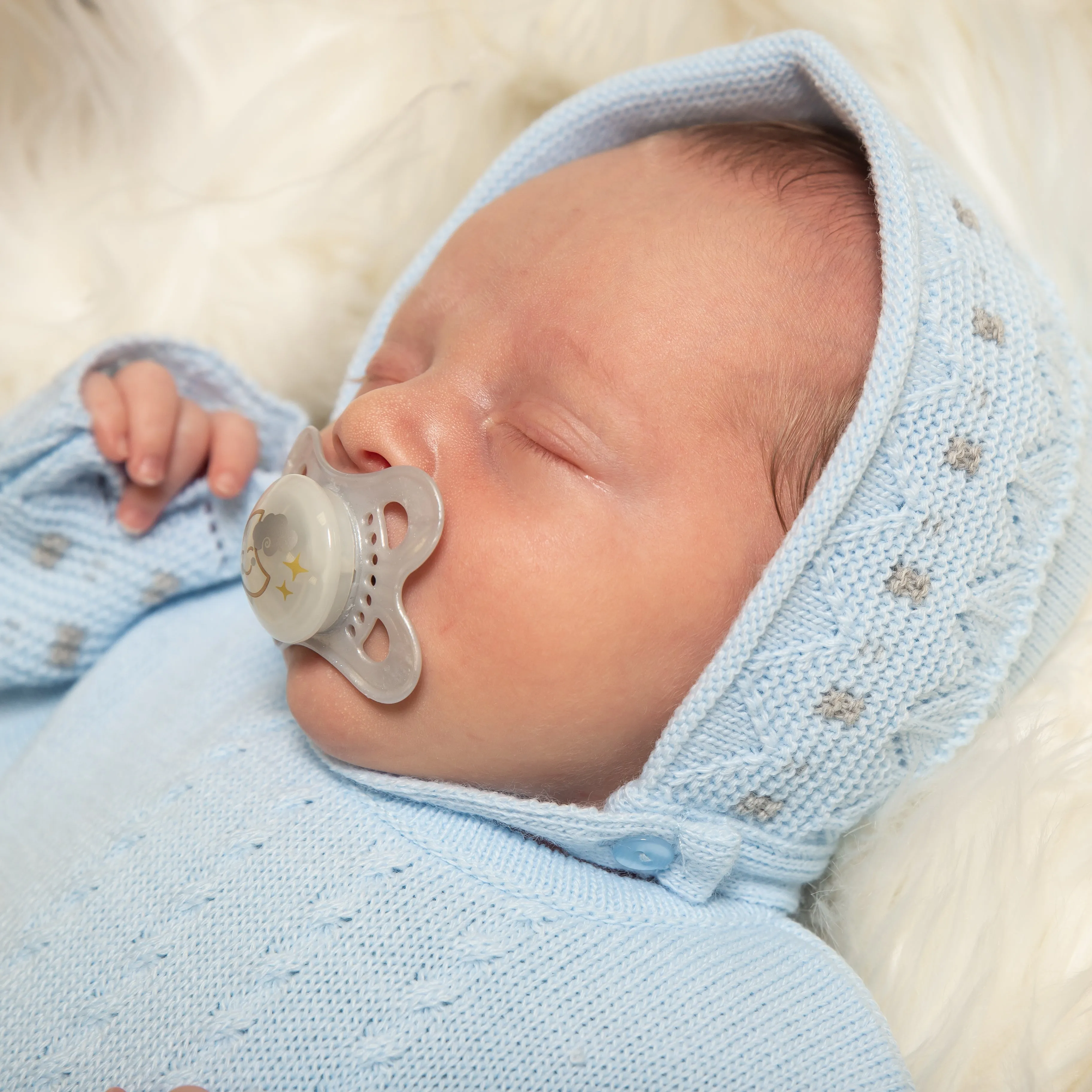 Blue Zig Zag Knitted Onesie & Hat
