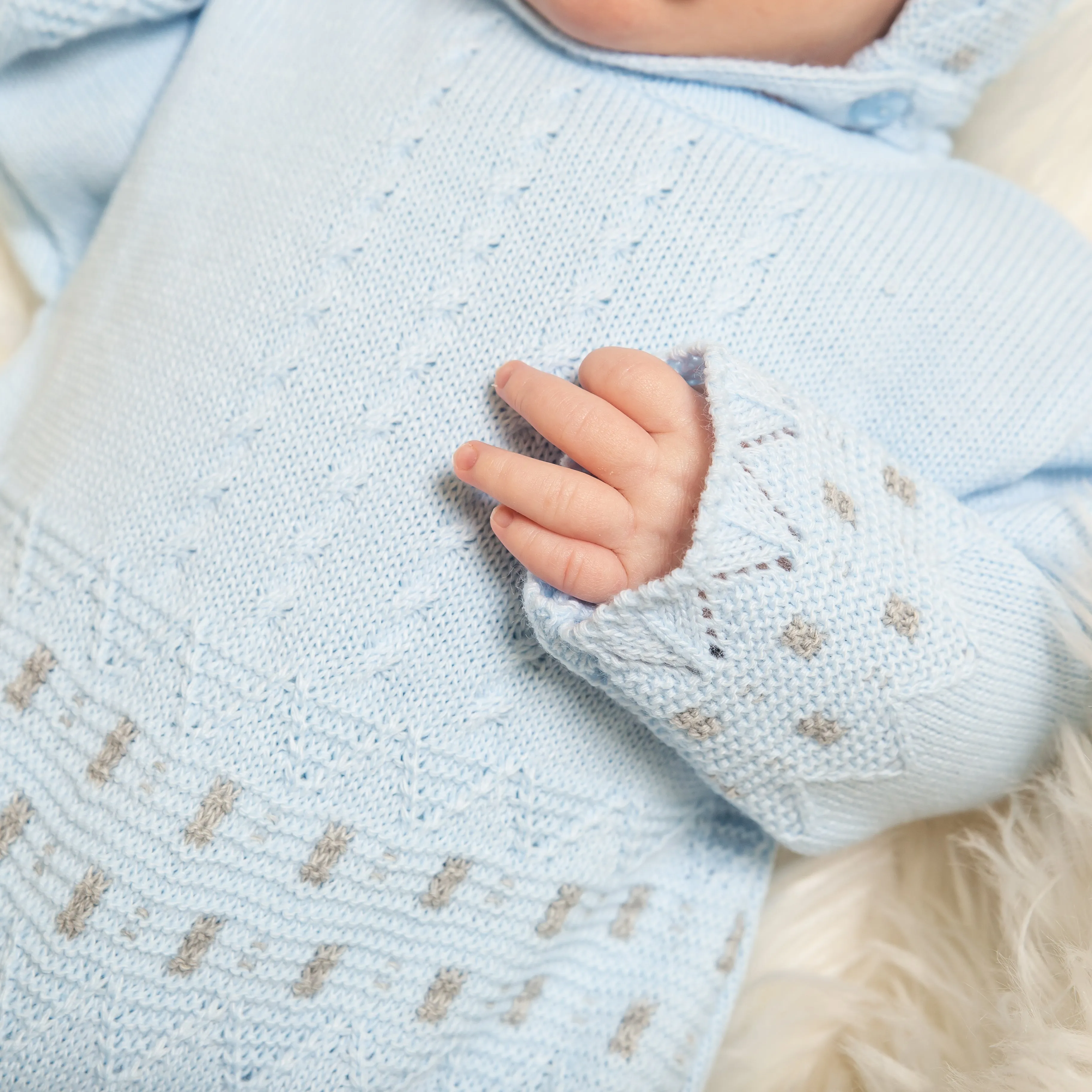 Blue Zig Zag Knitted Onesie & Hat
