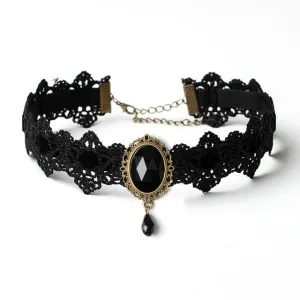 Bohemia Lace Tattoo Choker Necklace Women Vintage Black Red Blue Crystal Necklaces Gothic Punk Collar Choker Jewelry CJY
